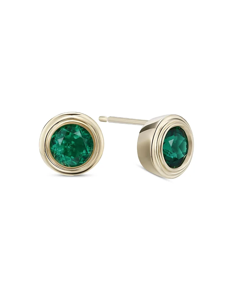 10K Yellow Gold Lab Grown Emerald May Birthstone Bezel Stud Earrings by Moon & Meadow