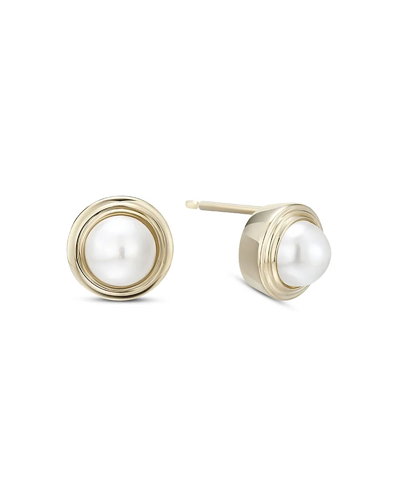 10K Yellow Gold Imitation Pearl June Birthstone Bezel Stud Earrings by Moon & Meadow