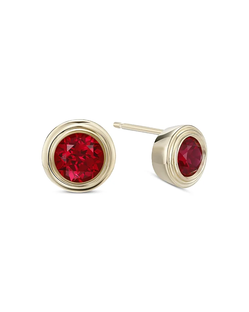 10K Yellow Gold Lab Grown Ruby July Birthstone Bezel Stud Earrings by Moon & Meadow