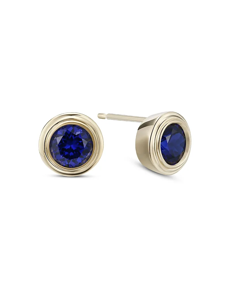 10K Yellow Gold Lab Grown Blue Sapphire September Birthstone Bezel Stud Earrings by Moon & Meadow