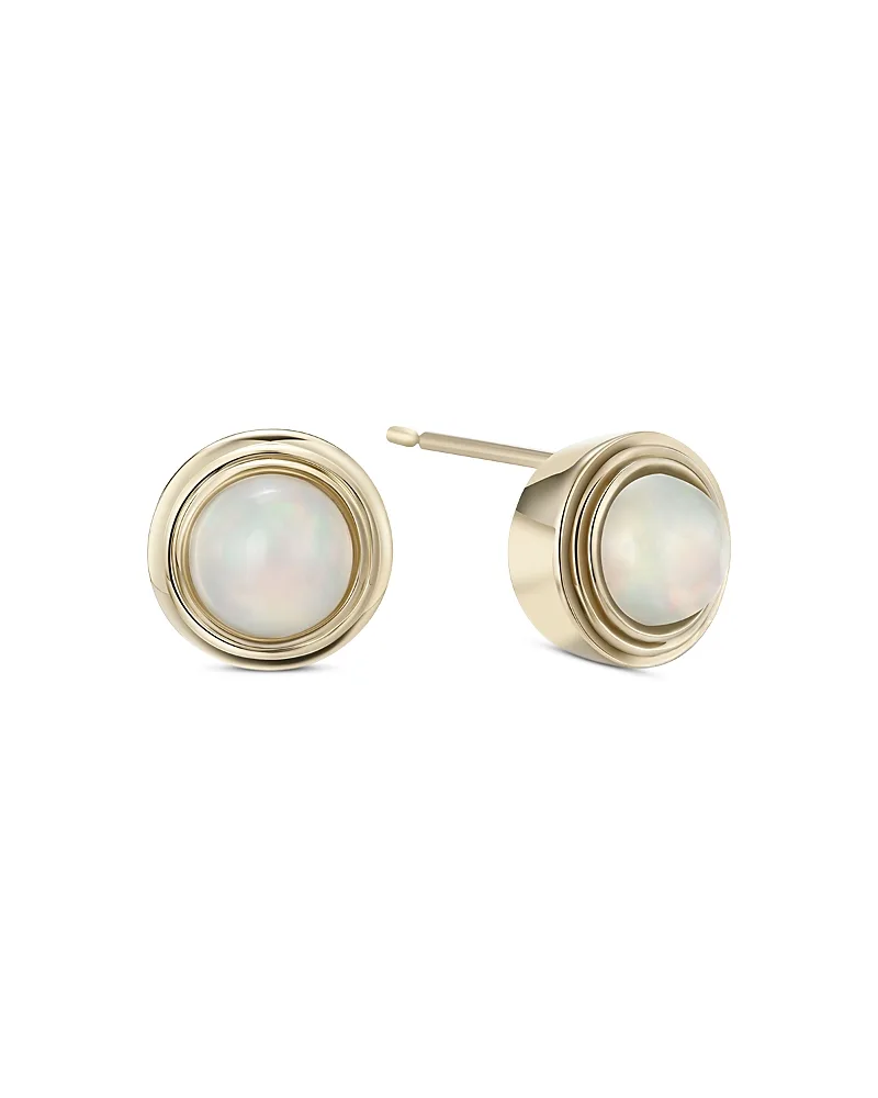 10K Yellow Gold Opal October Birthstone Bezel Stud Earrings by Moon & Meadow