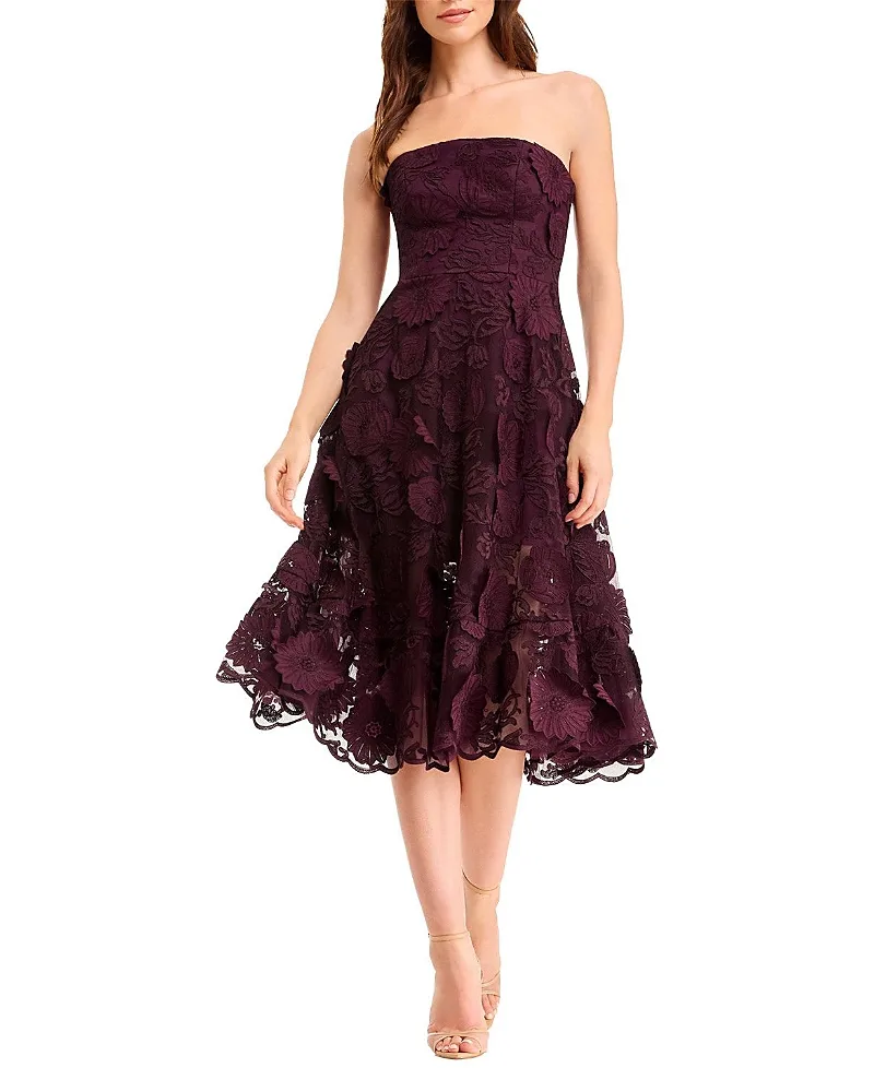 Kailyn Strapless Embroidered Fit-and-Flare Dress by Dress the Population