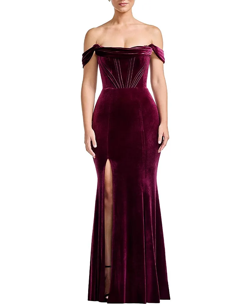 Dress the Population Melania Off-the-Shoulder Velvet Mermaid Gown