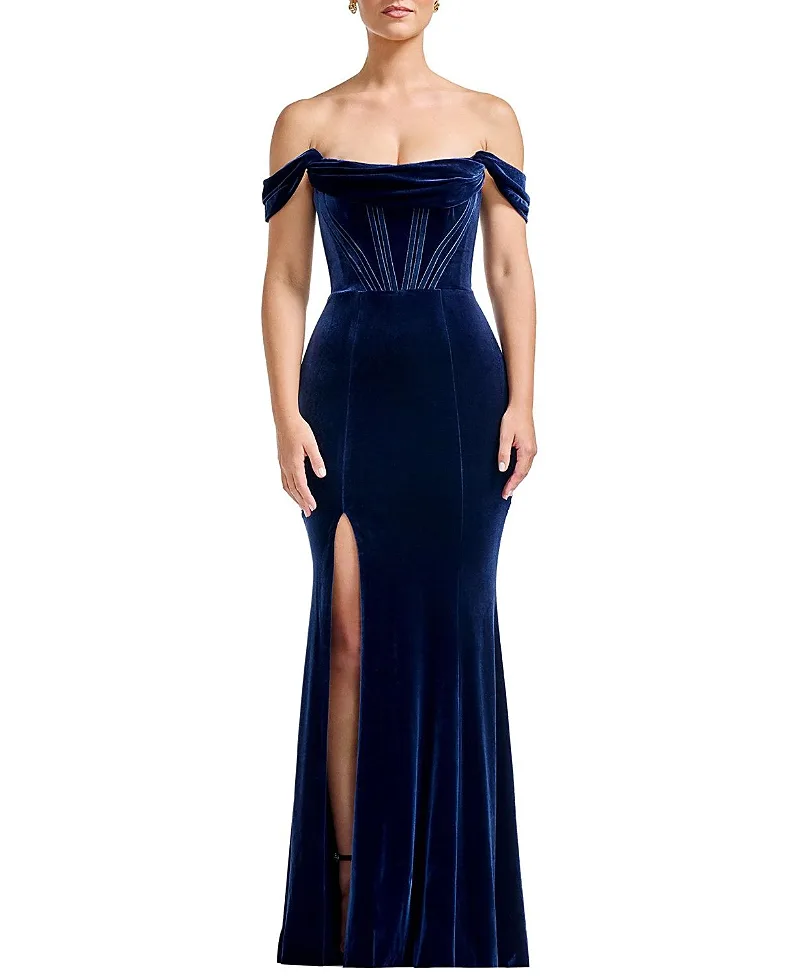 Dress the Population Melania Off-the-Shoulder Velvet Mermaid Gown