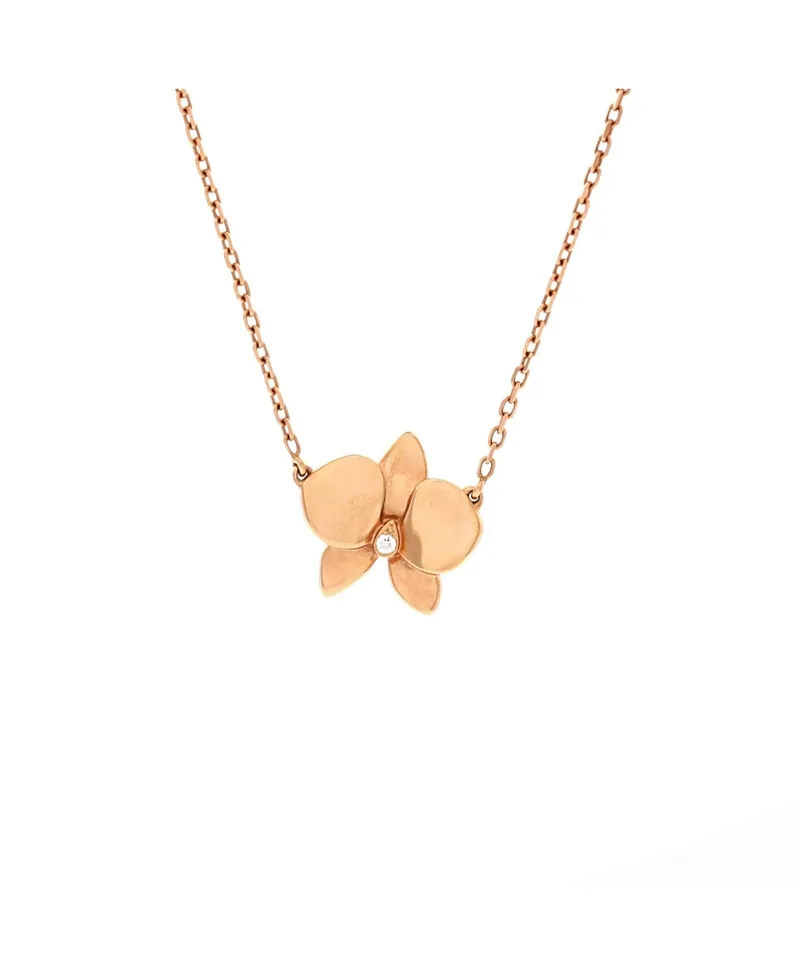 Pre-Owned Cartier Caresse DOrchidees Necklace 18K Rose Gold with Diamond, 16.75 by Cartier's
