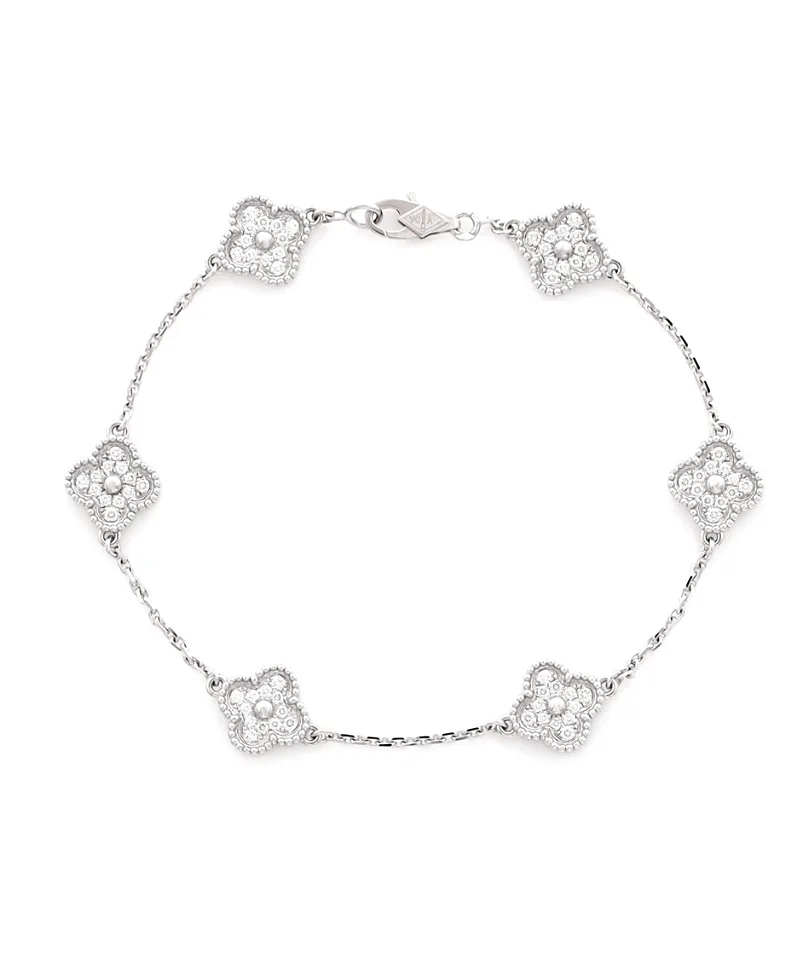 Pre-Owned Van Cleef & Arpels Sweet Alhambra 6 Motifs Bracelet 18K White Gold and Diamonds by Pre-owned Van Cleef & Arpels