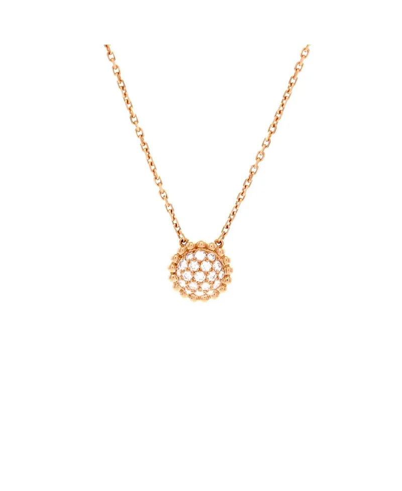 Pre-Owned Van Cleef & Arpels Perlee Round Pendant Necklace 18K Rose Gold and Diamonds, 16.5 by Pre-owned Van Cleef & Arpels