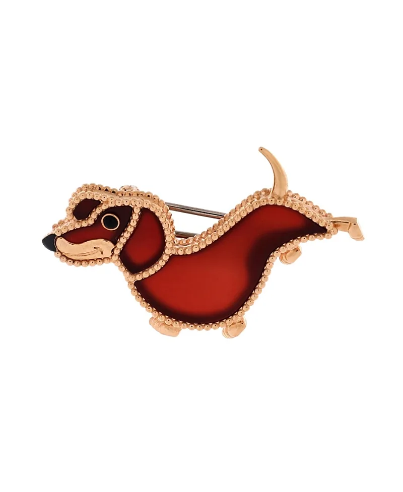 Pre-Owned Van Cleef & Arpels Lucky Animals Dachshund Brooch 18K Rose Gold with Carnelian and Onyx by Pre-owned Van Cleef & Arpels