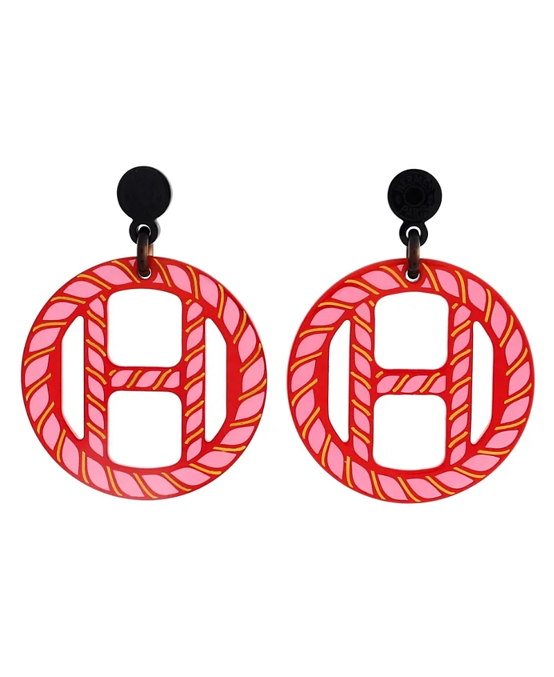 Pre-Owned Hermes H Equipe Nautique Earrings Metal and Lacquered Horn by Hermes