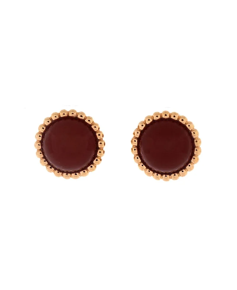 Pre-Owned Van Cleef & Arpels Perlee Couleurs Stud Earrings 18K Rose Gold and Carnelian by Pre-owned Van Cleef & Arpels
