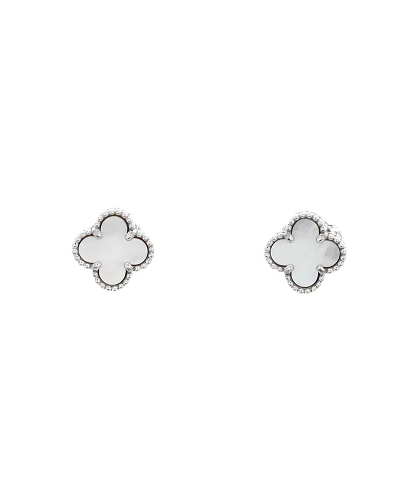 Pre-Owned Van Cleef & Arpels Sweet Alhambra Stud Earrings 18K White Gold and Mother of Pearl