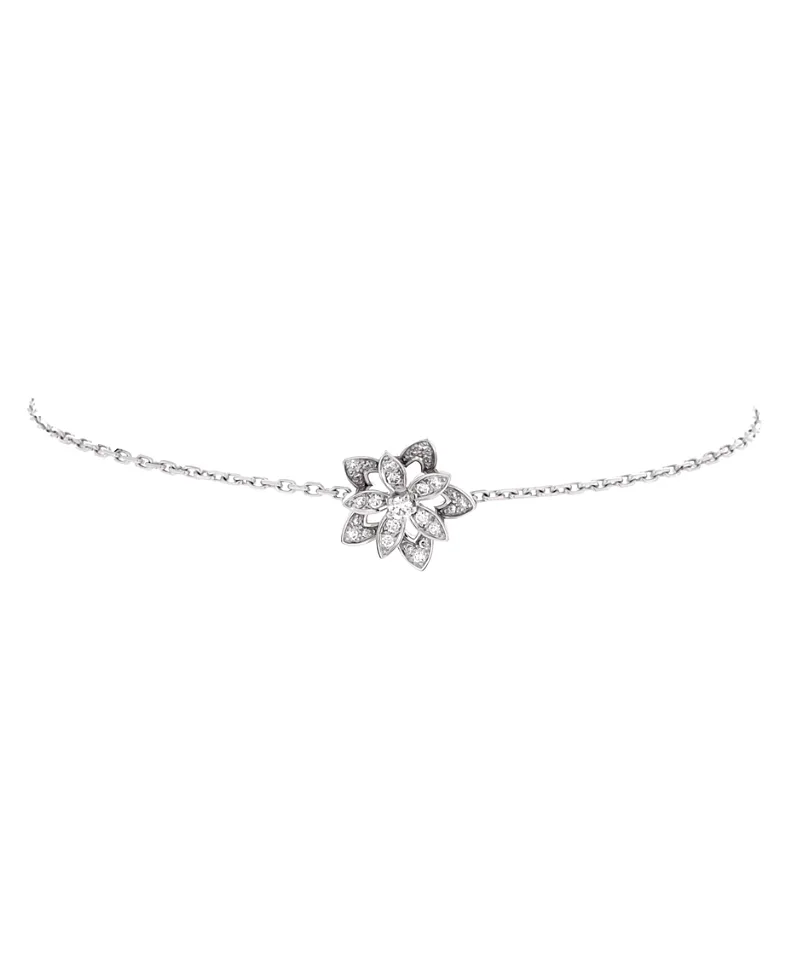 Pre-Owned Van Cleef & Arpels Mini Lotus Openwork Bracelet 18K White Gold with Diamonds by Pre-owned Van Cleef & Arpels