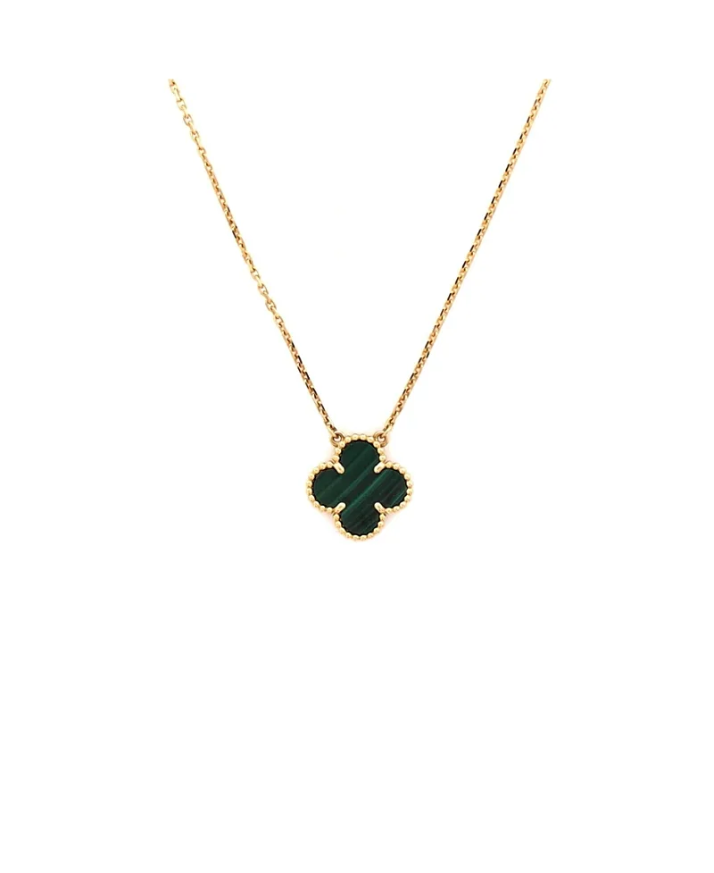 Pre-Owned Van Cleef & Arpels Vintage Alhambra Pendant Necklace 18K Gold and Malachite, 16.25 by Pre-owned Van Cleef & Arpels