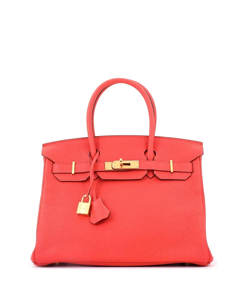 Pre-Owned Birkin 30 Handbag Clemence with Gold Hardware by Hermes