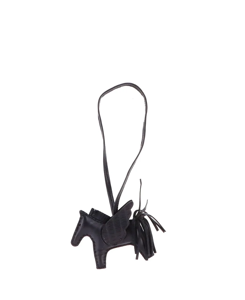 Pre-Owned Pm So Black Pegase Rodeo Touch Bag Charm Leather with Alligator by Hermes