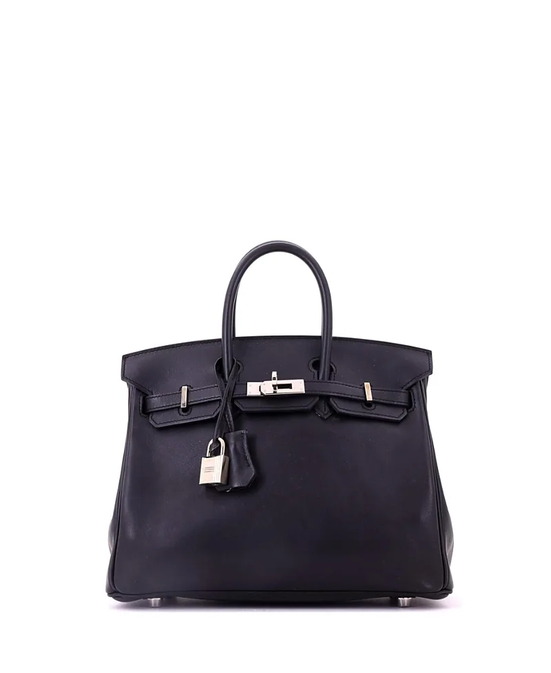 Pre-Owned Birkin 25 Handbag Swift with Palladium Hardware by Hermes