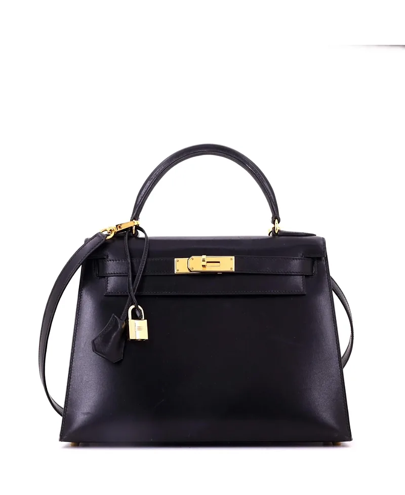 Pre-Owned Kelly 28 Handbag Box Calf with Gold Hardware by Hermes