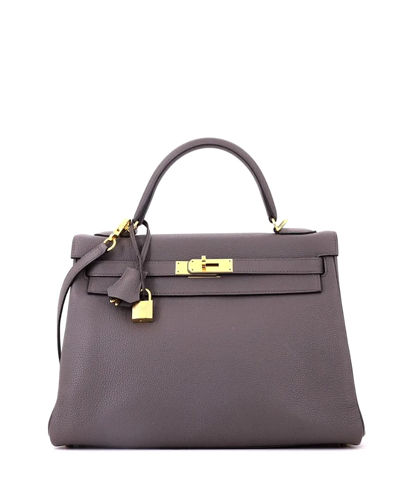 Pre-Owned Hermes Kelly 32 Handbag Grey Togo with Gold Hardware