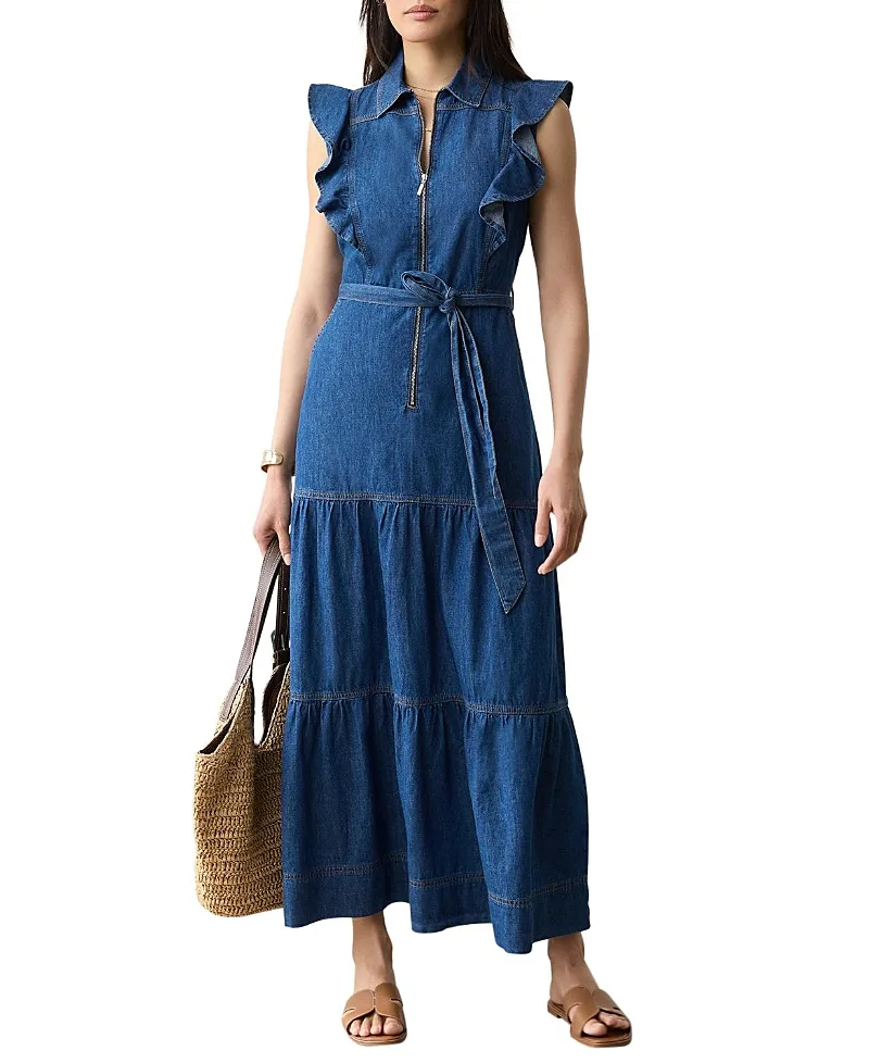 Denim Ruffle Maxi Shirt Dress by Mint Velvet