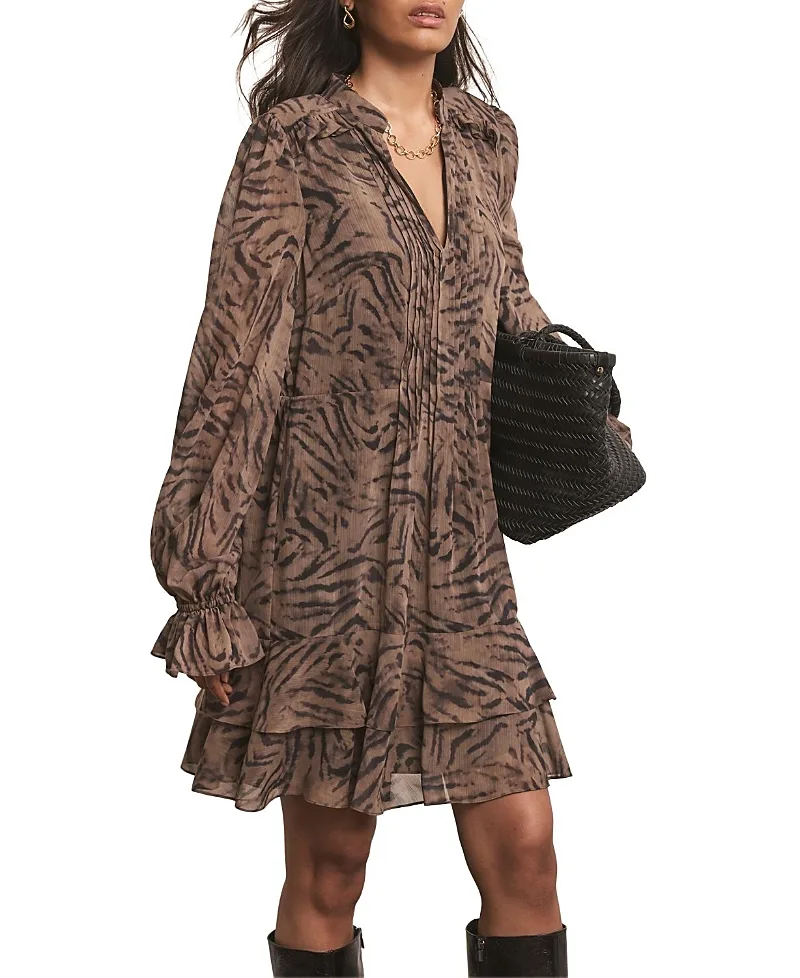 Long Sleeve Printed Ruffle Mini Dress