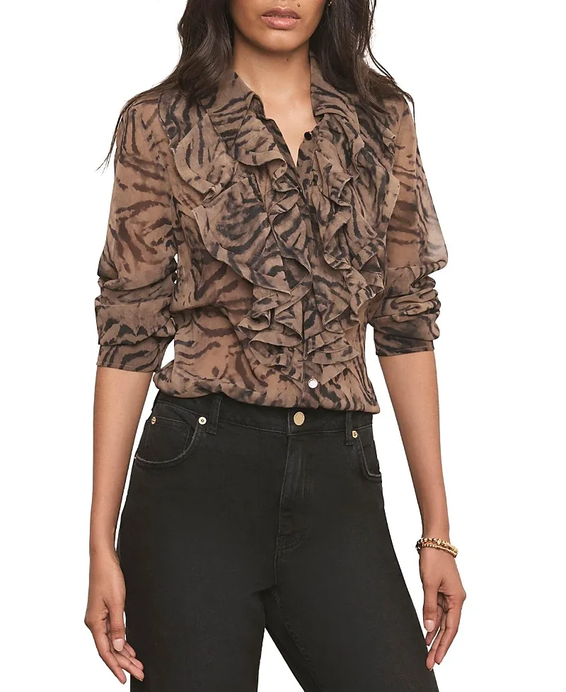 Ruffle Detail Button Down Blouse by Mint Velvet