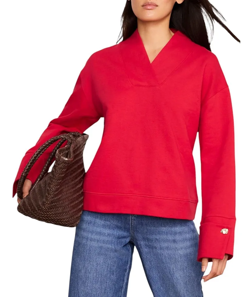 Cotton V-Neck Button Detail Sweatshirt by Mint Velvet