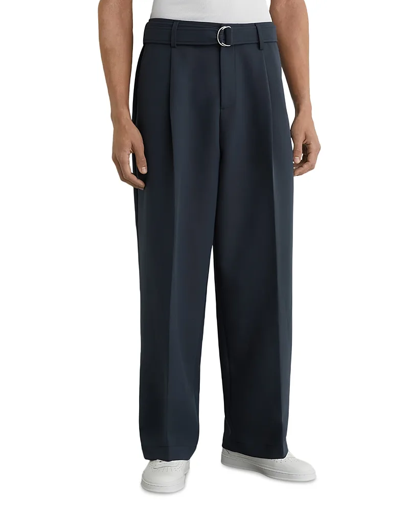 Relaxed Wide Leg Logo Pleat Trousers by Reiss