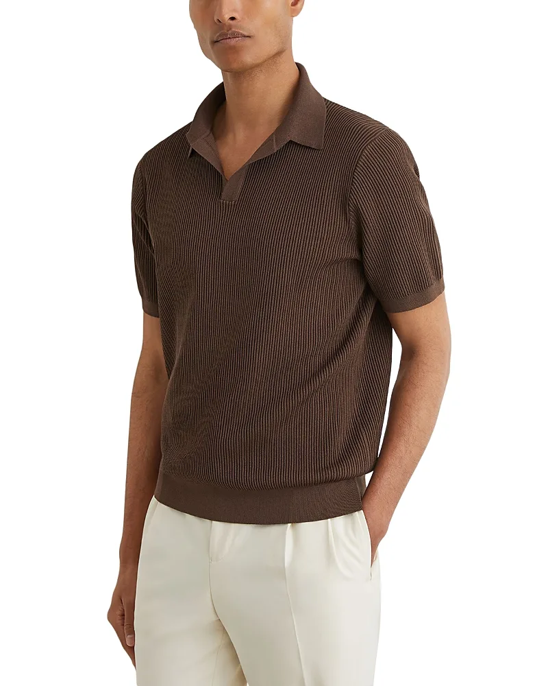 Ribbed Knit Open Collar Polo Shirt by Reiss