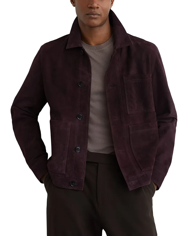 Wilstead Suede Press Stud Trucker Jacket by Reiss