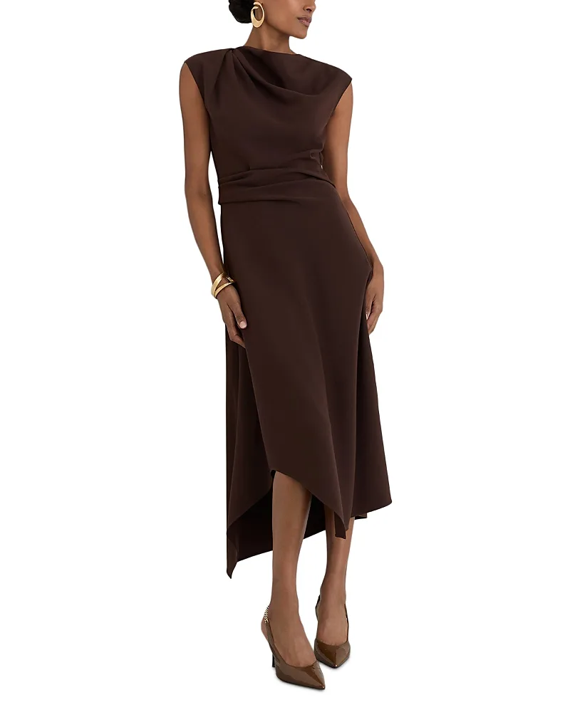 Ruched Shoulder Midi Dress