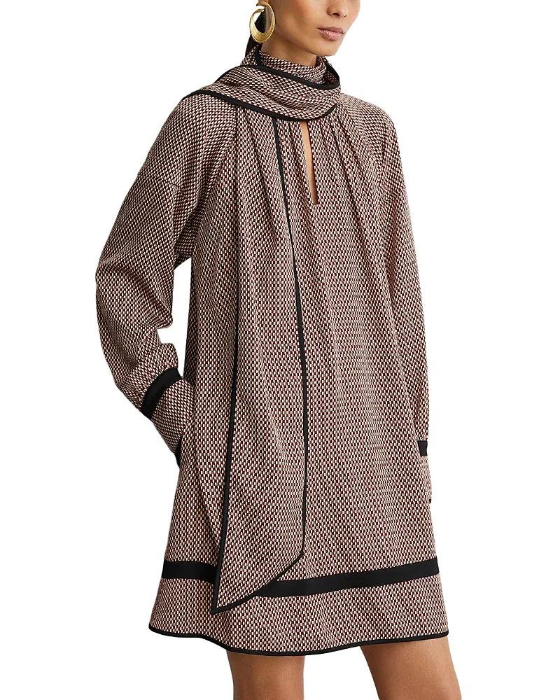 Contrast Trim Swing Dress with Scarf by Reiss