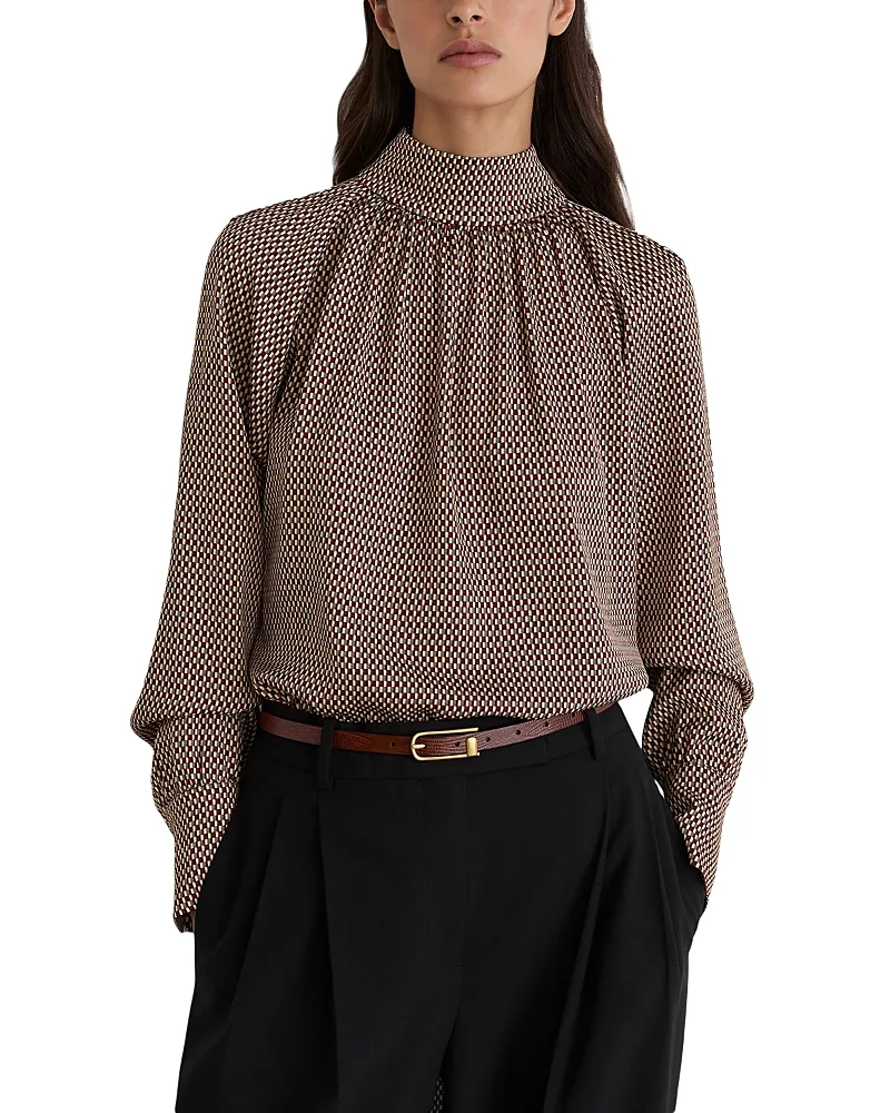 Tie Neck Blouson Sleeve Blouse by Reiss