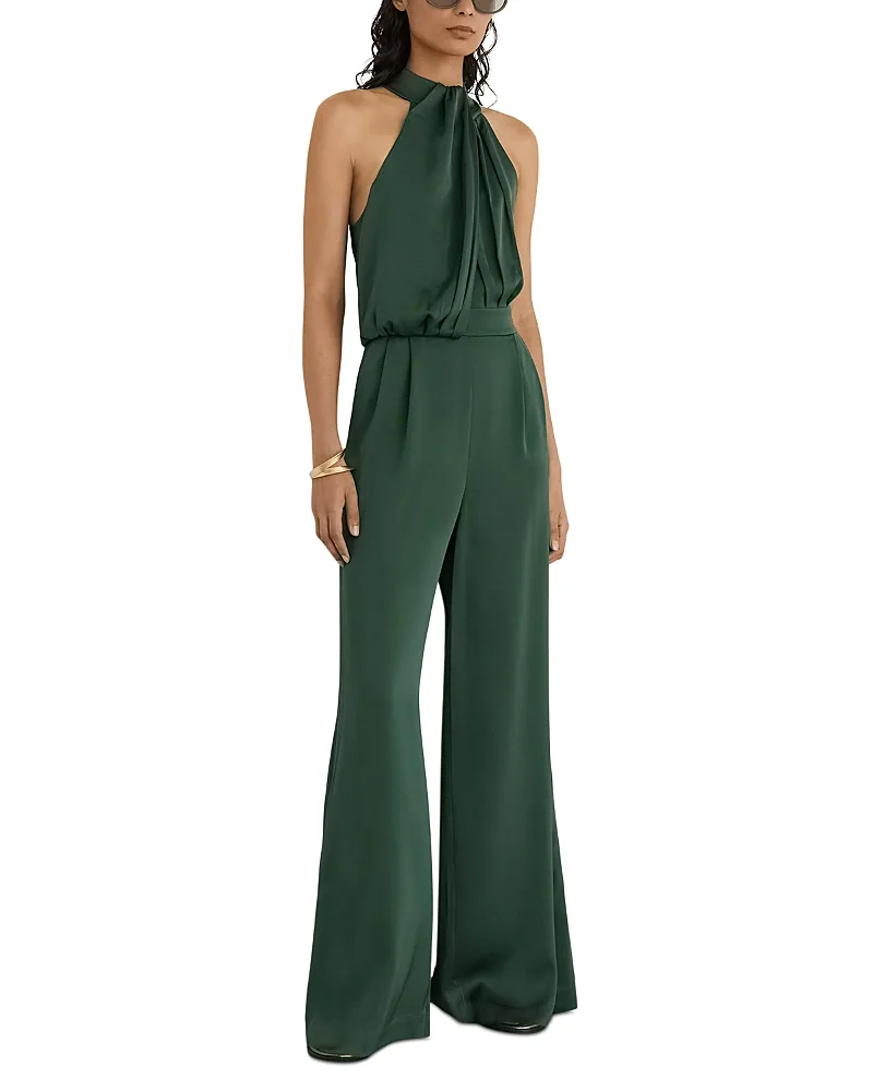 Satin Halter Neck Draped Jumpsuit by Reiss