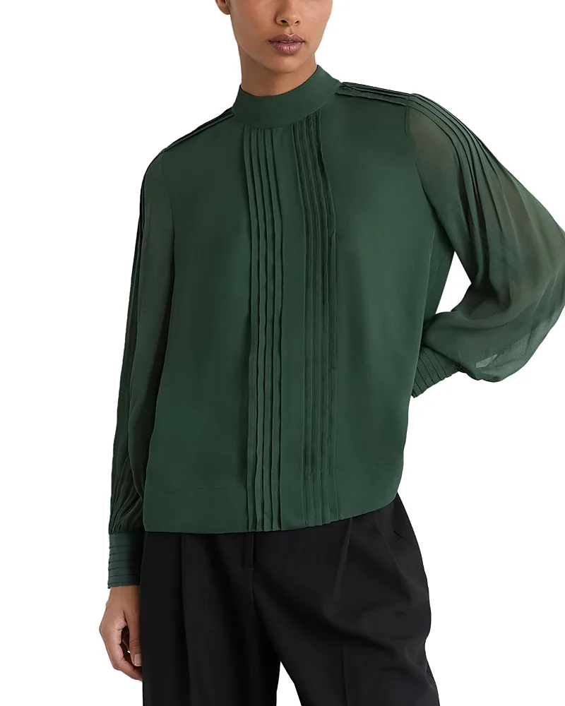 Pintuck High Neck Blouse by Reiss