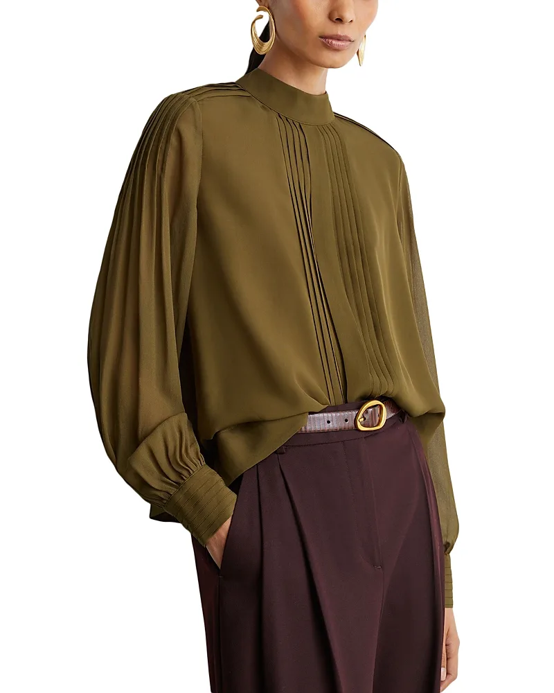 Pintuck High Neck Blouse