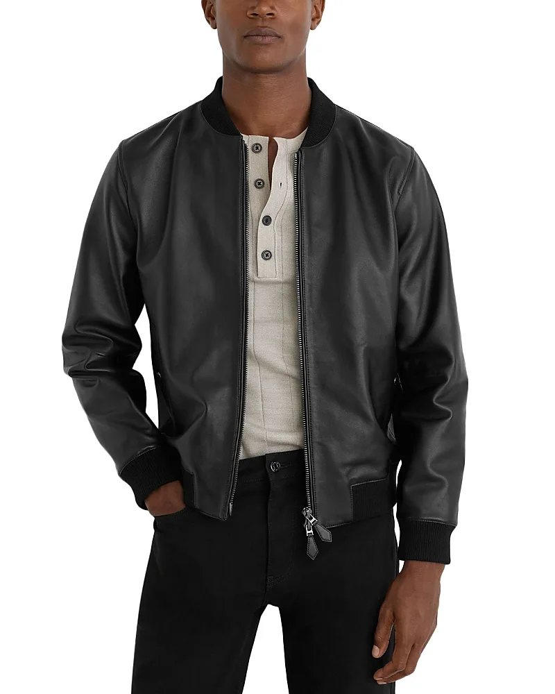 Strain Leather Bomber Jacket by Reiss