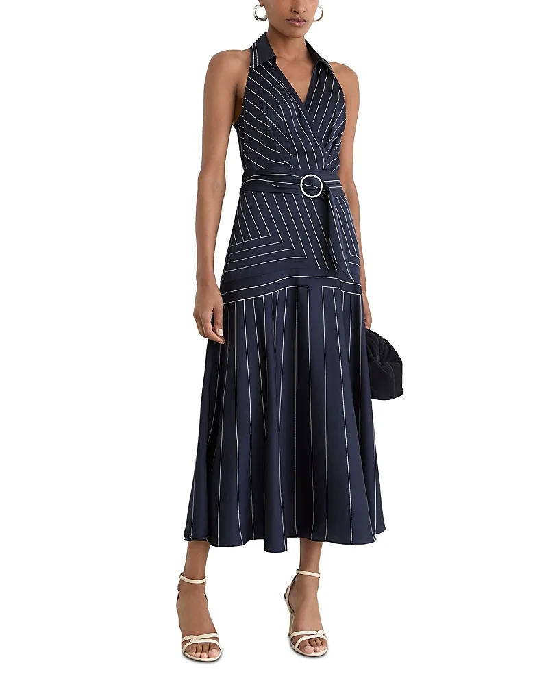 Casey Striped Satin Racerback Dress by Reiss