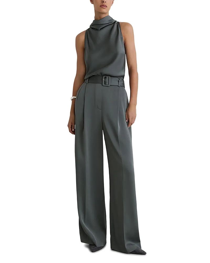 Erica Matte Satin Belted Jumpsuit by Reiss