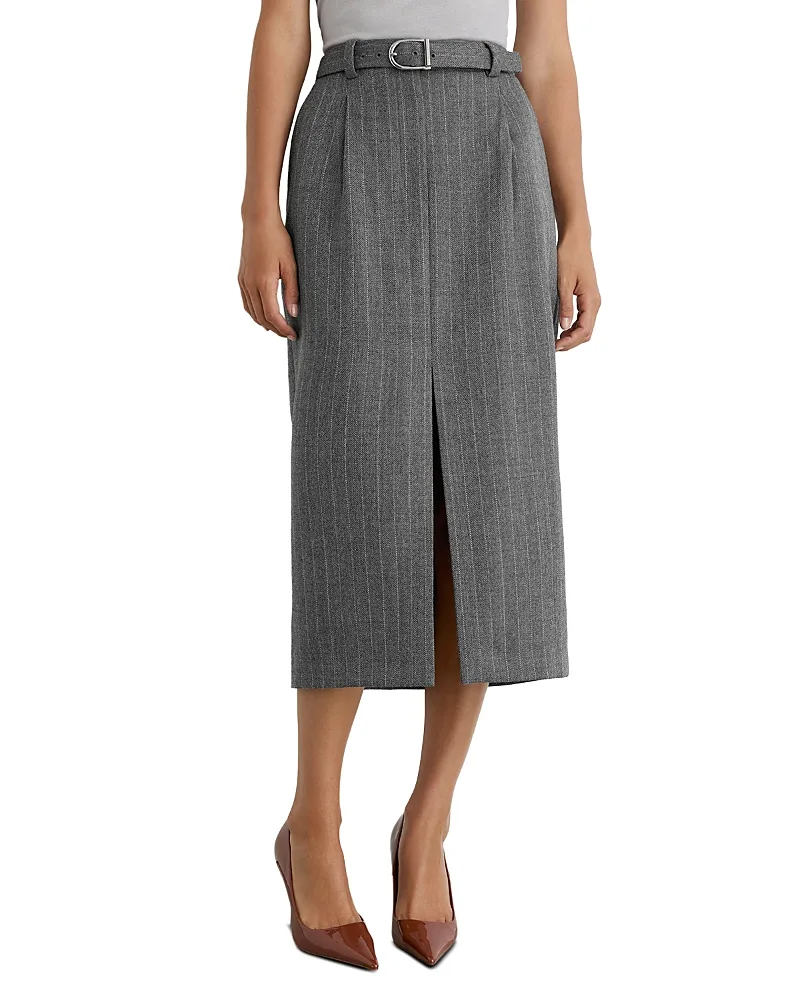 Astrid Wool Pinstriped Midi Skirt by Reiss