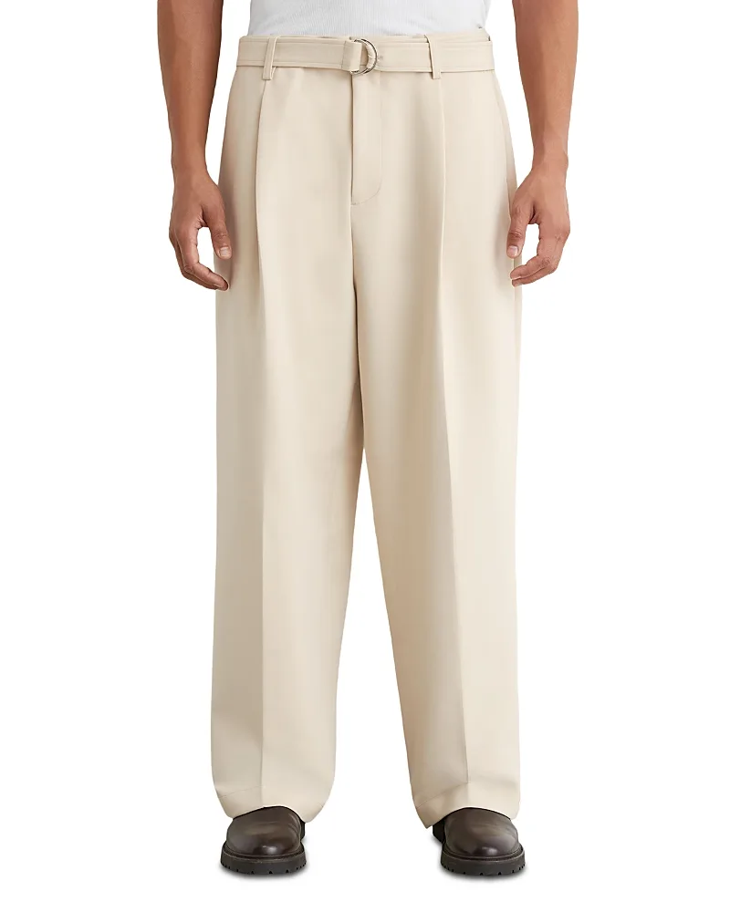 Atwell Relaxed Fit Wide Leg Pleated Trousers - Stone by Reiss