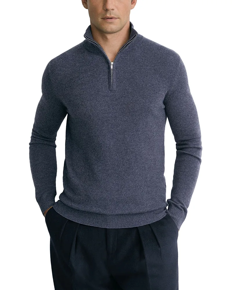 Royal Cashmere Stand Collar Half Zip Sweater