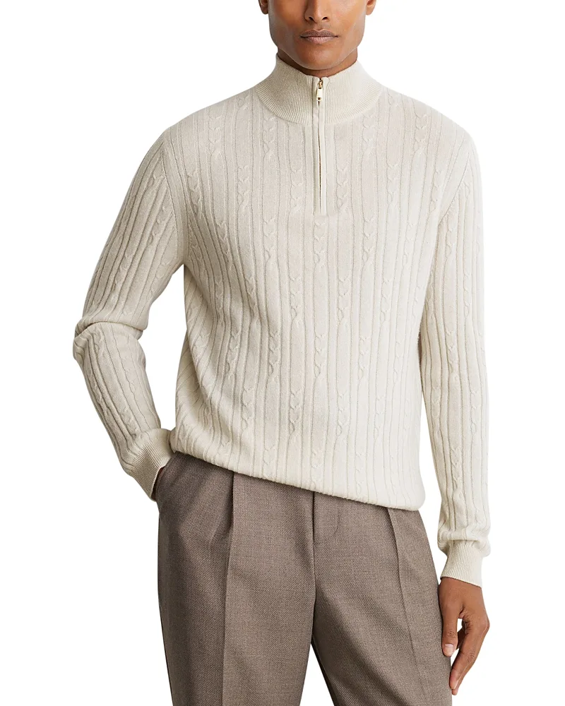 Howard Cashmere Half Zip Cable Knit Sweater by Reiss