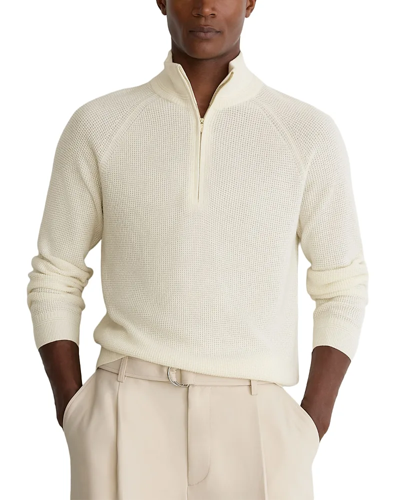 Tristan Half Zip Raglan Waffle Sweater by Reiss