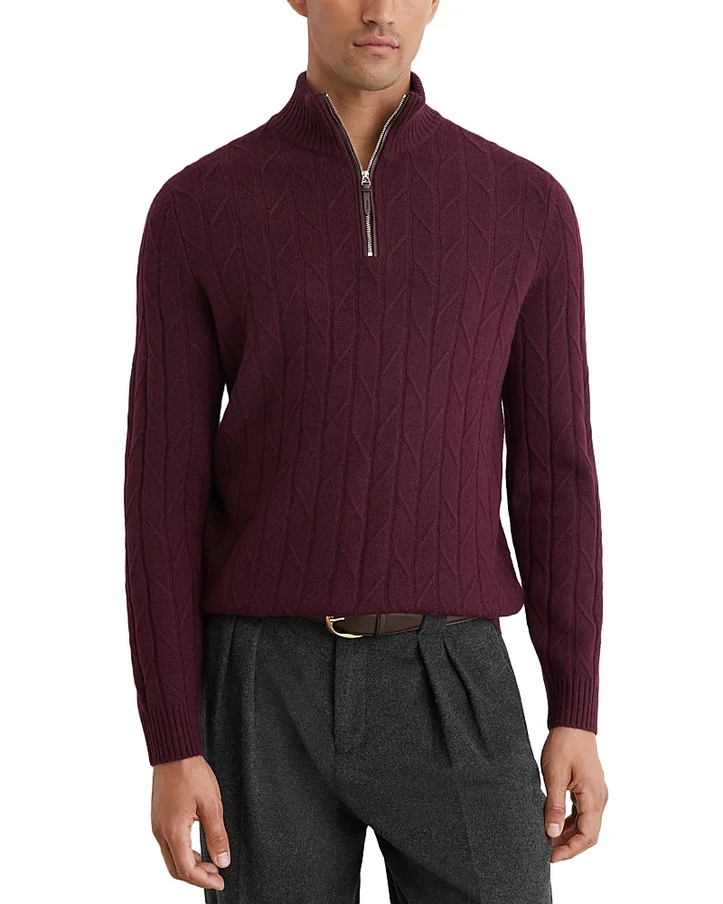 Douglas Wool Half Zip Diagonal Stitch Sweater by Reiss