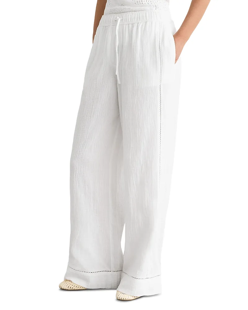 Rue Cotton Cheesecloth Wide Leg Pants by Reiss