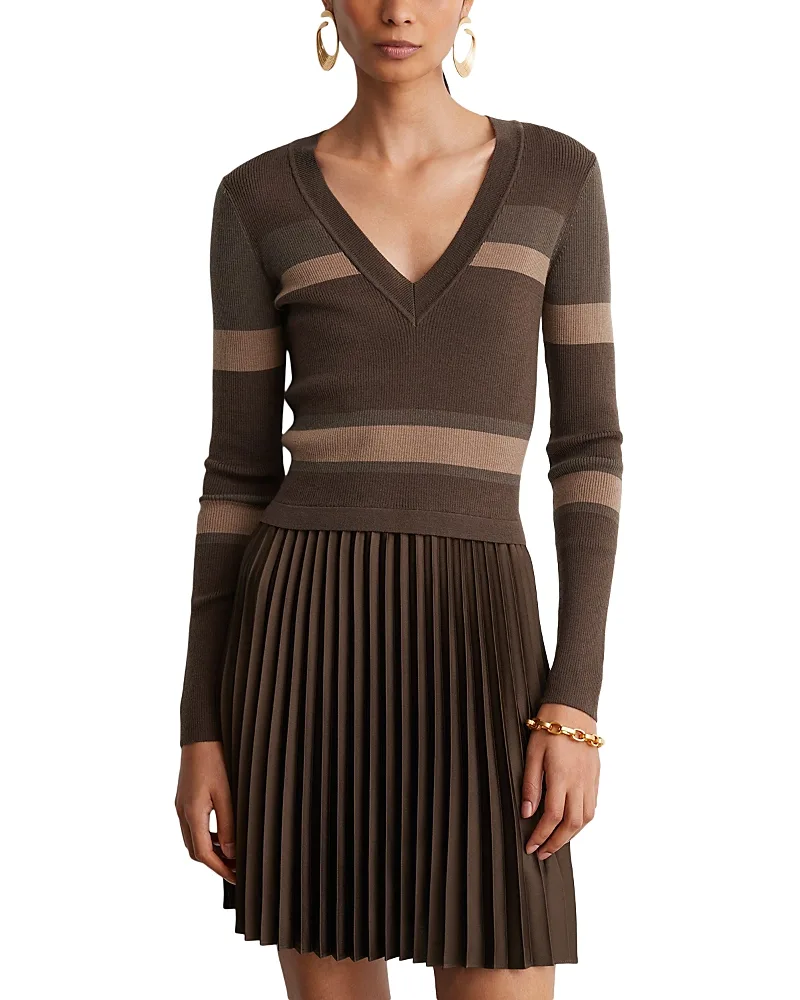 Carly Pleated Wool Blend Mini Dress by Reiss