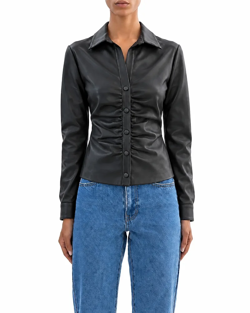 Salma Faux Leather Ruched Shirt by Lamarque