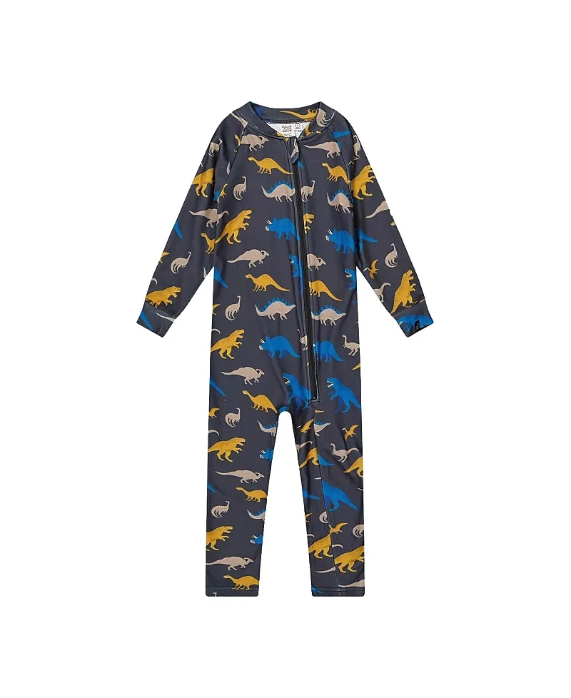 One Piece Dinosaur Fleece Asymmetric Zip Thermal Underwear by Deux Par Deux