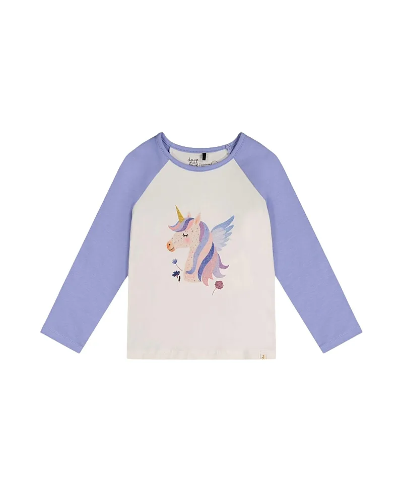 Winged Glitter Contrast Raglan Organic Cotton Crew Neck T-Shirt by Deux Par Deux