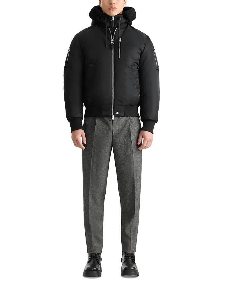 Shearling Trim Hooded Down Bomber Jacket by Mackage